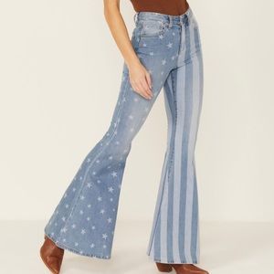 Shyanne Women's Stars & Stripes Print High
Rise Super Flare Jeans